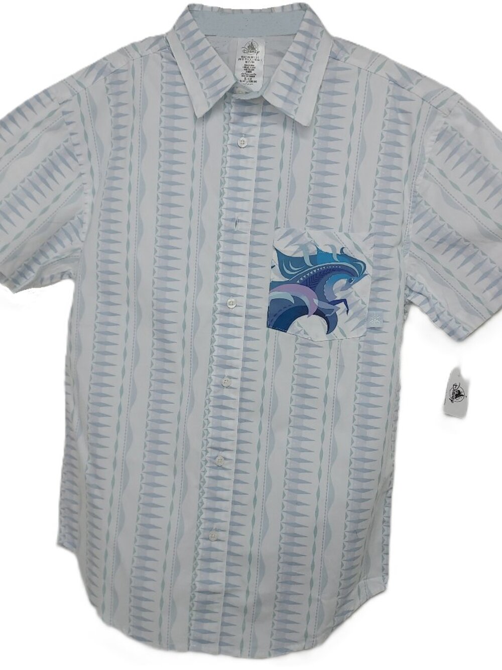 DISNEY FROZEN 2 WATER NOKK WHITE BLUE PRINT ON BUTTON UP SHIRT BOY SIZE: S NWT